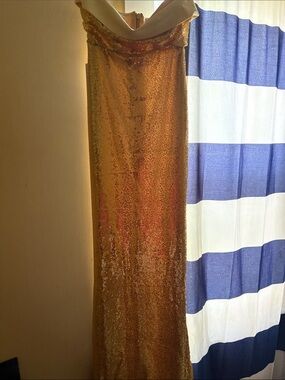 Gold Sequin Strapless Prom Dress